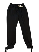 Doe & Rae Womens Black  Joggers Tie Detail at Ankles Pockets Elastic Waist Small
