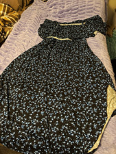 Black Blue White Floral Maxi Dress Womens XL Long Strapless Smocked Pullover