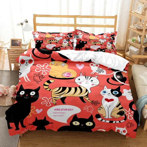 Artistic Cat Bedding Set 2Pcs 3Pcs Quilt Duvet Cover Dorm Single Double King UK - Picture 17 of 21