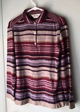 Vintage Devon french terry pullover top striped Union made in USA button collar