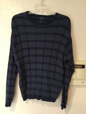 Vtg. Dockers Crew Neck Sweater 100 Cotton Navy Stripe 50  Cx25  L Sz L Runs Big