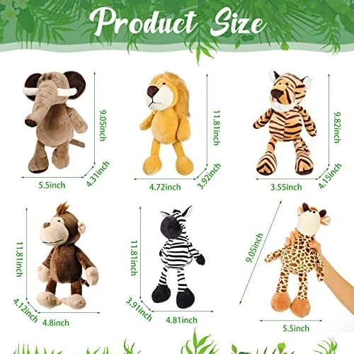 6 Pieces Safari Stuffed Animals Plush Jungle Animal Toys Set for Cute Style - Picture 3 of 7
