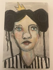 Original Acrylic Outsider Art 4”x6” painting - “Sadness Overtook Her”