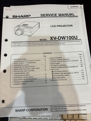 ORIG. SHARP XV-DW100U XVDW100U LCD PROJECTOR Repair & Service Manual *ORIGINAL*