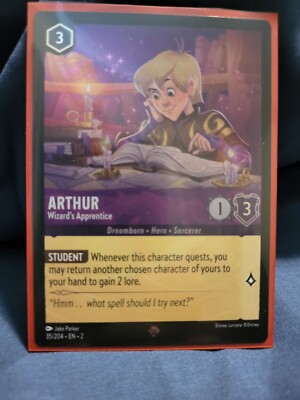 Disney Lorcana Arthur Wizard's Apprentice Super Rare 35/204 Cold Foil Floodborn