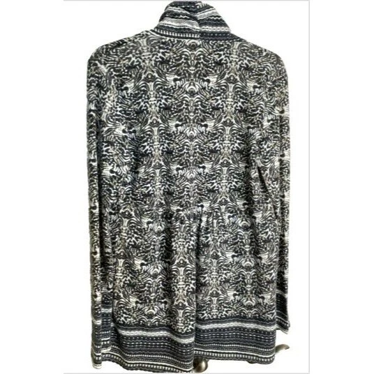 Cardigã Kenar Feminino Cinza e Branco Estampa Abstrata Manga Longa Aberto Tamanho P - Imagem 3 de 4