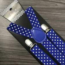 Royal Blue w/ White Polka Dots Suspender for Adults Men Women Teens Wedding (US)