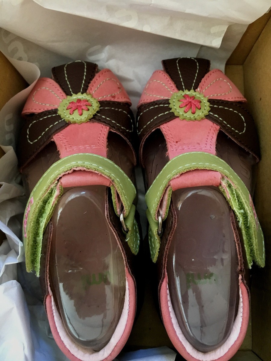 $50 UMI Girl TUTU Chocolate Pink Green Brown Shoes Sandals Flower