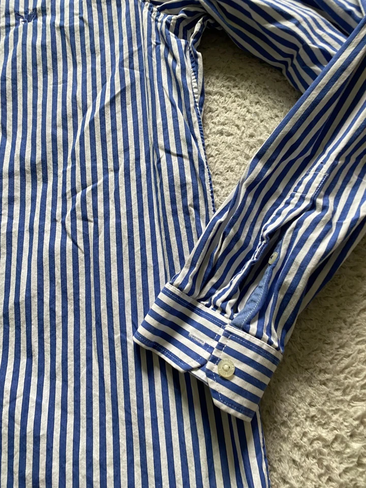 American Eagle Men Slim Striped Long Sleeve Button-Up Shirt Blue Size XLT - Image 4 of 4