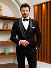 Handsome Black Slim-Fitting Tuxedo Suit for Men, Vest, Coat,Pants,Occasions,3Pcs