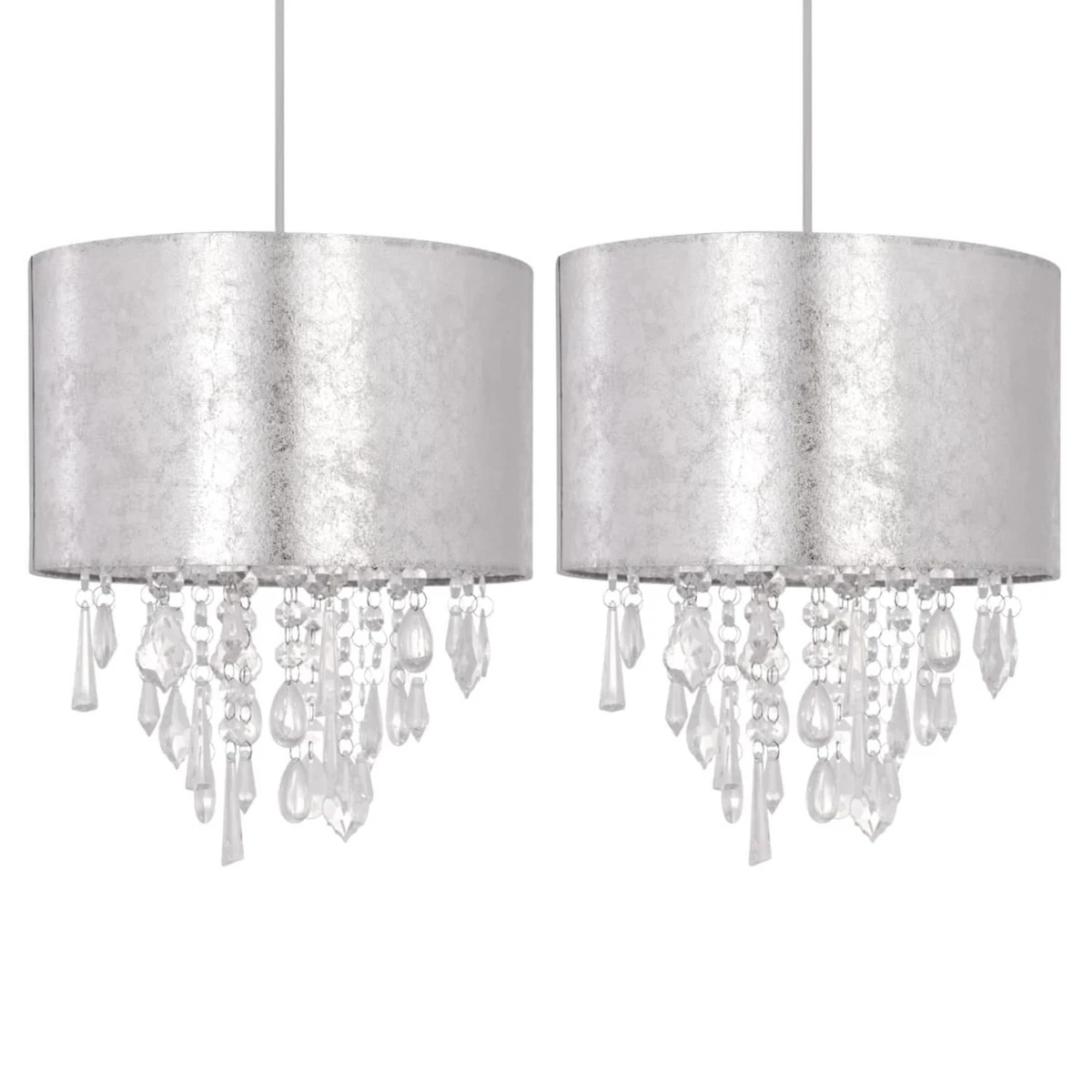 Set of 2 Silver Marble Effect Jewelled Ceiling Light Shades Pendant Lightshades