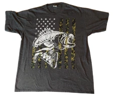 Bass Fishing American Camo USA Flag T-Shirt Fish Fisherman Fisher Funny Tee XL