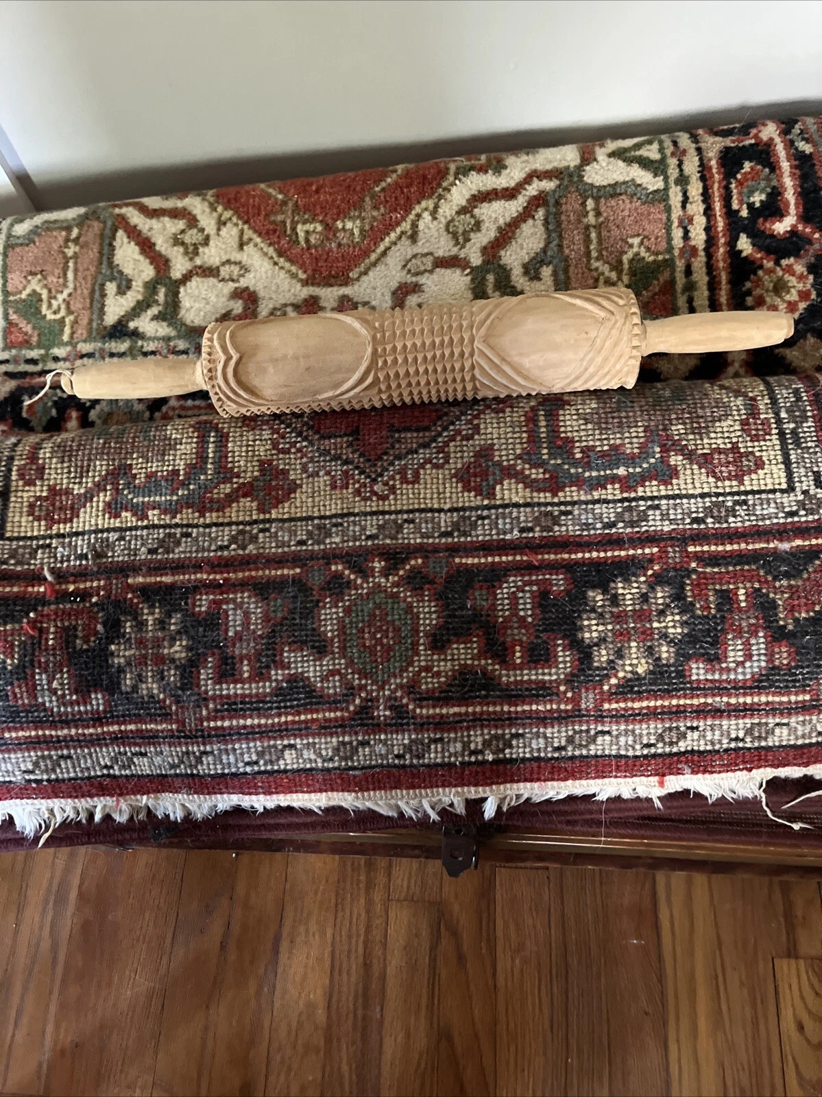 Vintage Wooden Rolling Pin Embossed Imprint Cookie Engraved 21” Roller