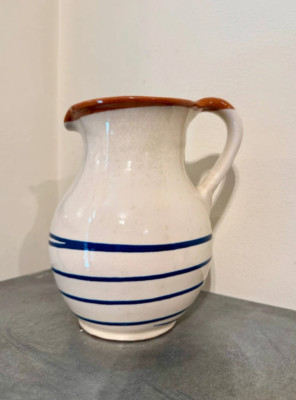 Vintage Grob Bauernküche Gestreift Steingut Ton Keramik Krug Krug