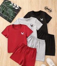 Boys 6-Piece Eagle Graphic Print T-Shirt and Shorts Set for Casual Summer Wear