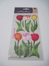Crafts Stickers Sticko Tulips Orange Pink Red Yellow Stems Leaves