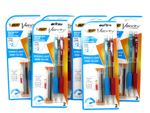 (6) Bic Velocity Mechanical Pencil & Refill #2 Thick Large 0.9mm 2 Each