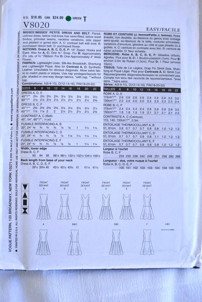 Schnittmuster Vogue Easy 8020 Gr. 12-16 Kleid Cocktailkleid Sommerkleid neu - Bild 2 von 2