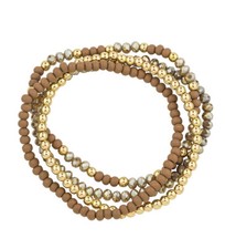 Brown Set of 4 Multi Mix Bead Stackable Stretch Bracelet for Women