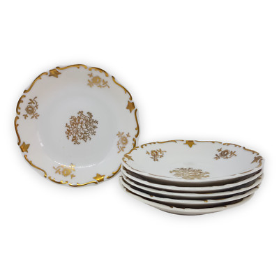 Reichenbach Fine China Goldrand 6 Teller 11 cm Made in GDR Gewölbter Rand Gold