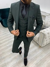 Men Green 3 Piece Suit Wedding Dinner Party Wear Suits Coat Vest Pant 
