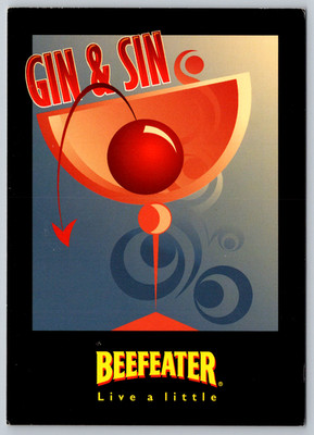 c1990s Beefeater Gin Sin Cocktail Art Max Racks Postcard
