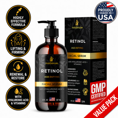 Retinol Face Serum for Skin Renewal and Hydration Vitamins & Hyaluronic Acid 8oz