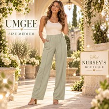 Umgee NWT Sage Pintuck Wide Leg Pull On Pants Stretch Women s Medium