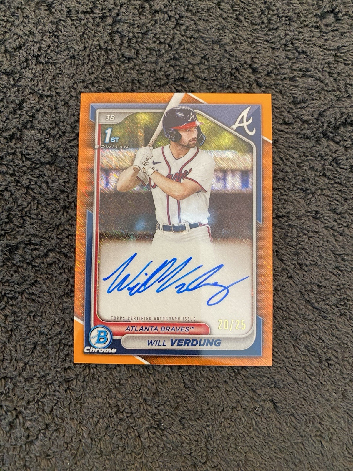 2024 Bowman Chrome Will Verdung 1st Bowman Auto Orange Shimmer 20/25 #CPA-WV