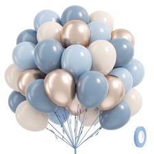 60pcs Dusty Blue Balloons 12 with Gold White for Wedding, Gender Reveal,