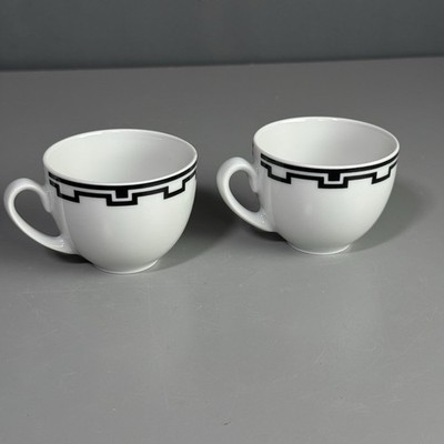 Sompex Collection Ionia Greece Porcelain Espresso Cups Black Greek Key Set of 2
