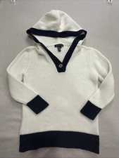 Lauren Ralph Lauren Kids White  Navy Trim Knitted Hood Sweater Sz S