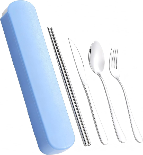Camping Besteck 4 StüCk Reisebesteck Edelstahl Mit Etui Portable Campingbesteck-image