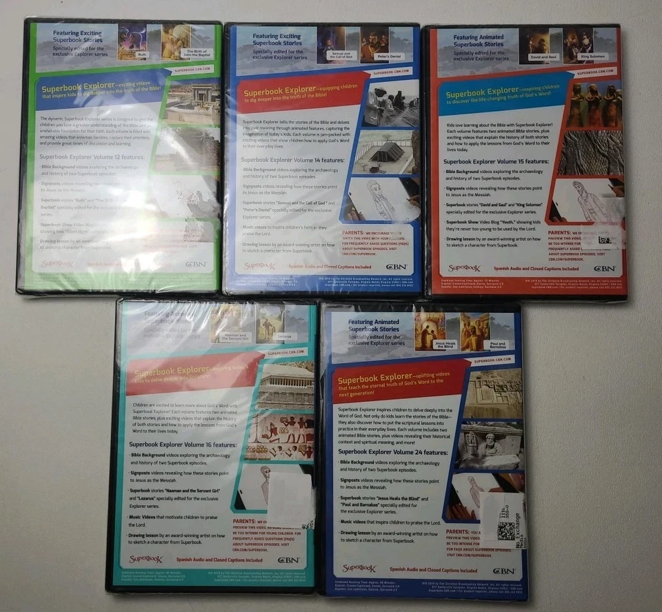 Lot 12 NEW SEALED Superbook DVDs Explorer Christian Kid's CBN Bible Jesus Paul - Image 3 of 4