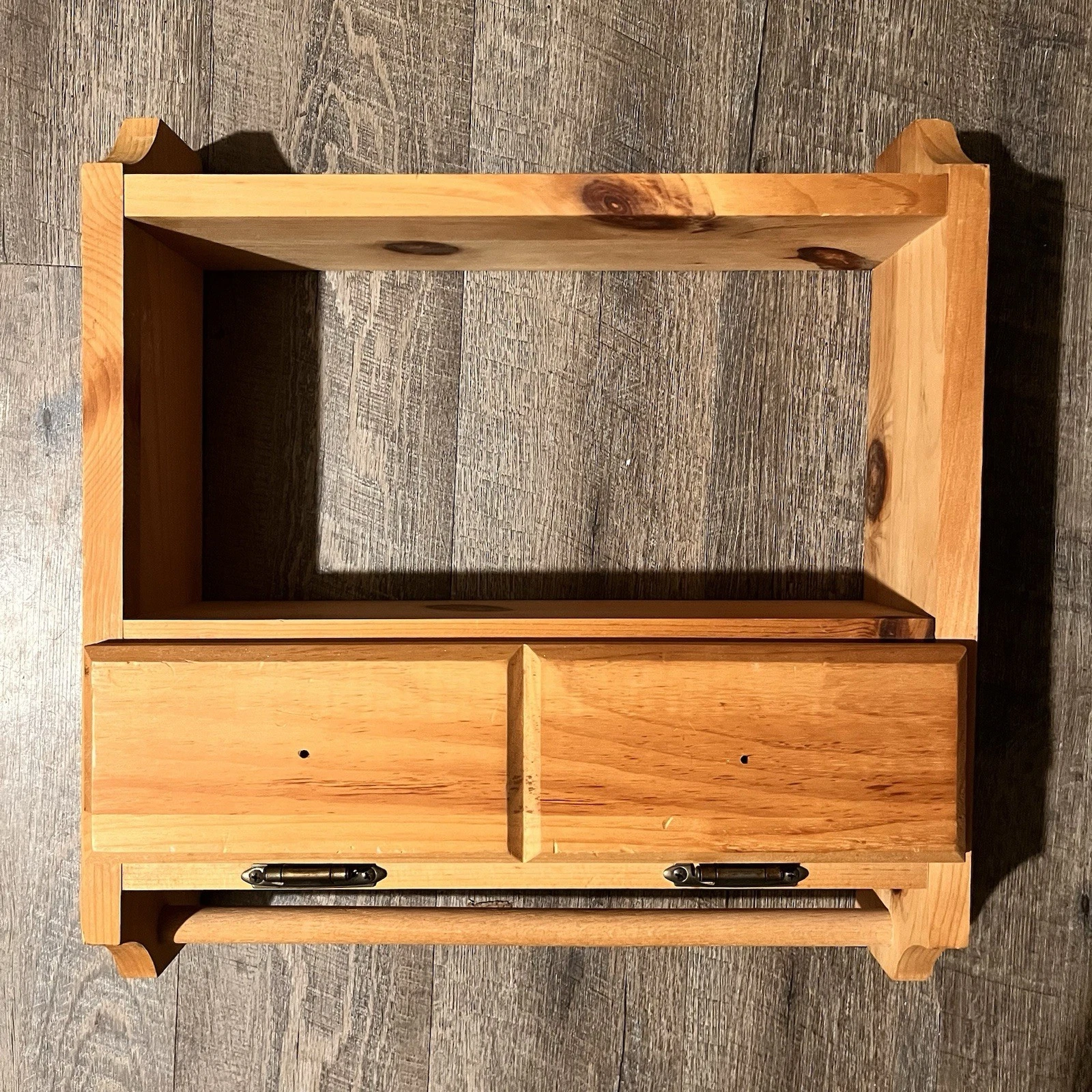 Vintage Wall Hanging Wood Kitchen Cabinet With Spice Drawer And Towel Rack Bar