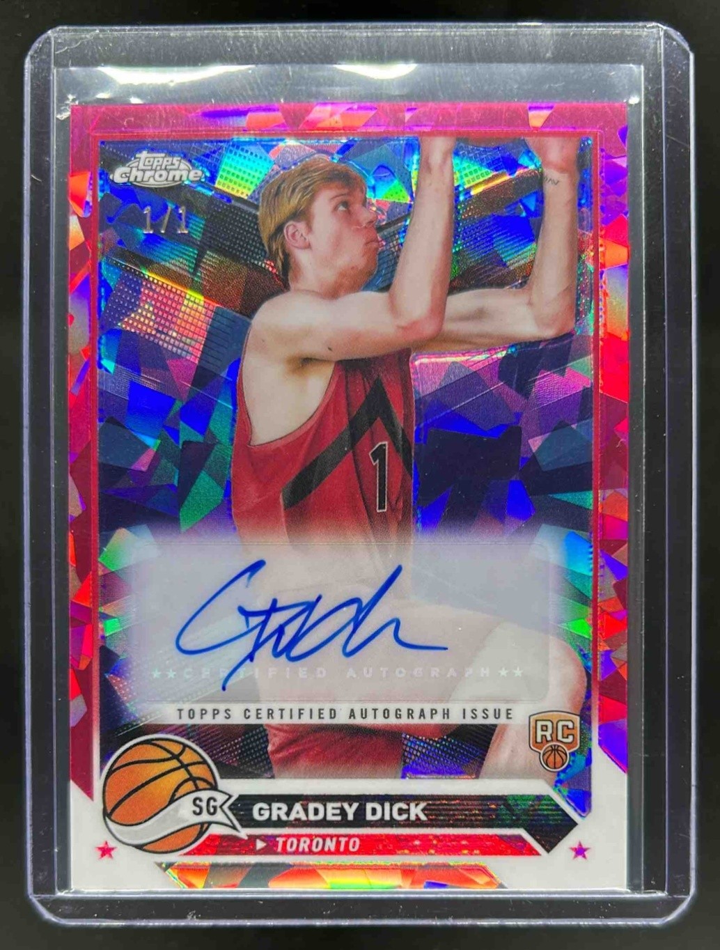 2023-24 Topps Chrome Sapphire Gradey Dick Auto RC Padparadscha #1/1 Raptors