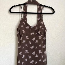 better / together Brown/Pink Floral Maxi Dress V-Neck Spaghetti Straps XS