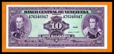 Venezuela AU Note 10 Bolivares 1977 P-51 (Currency Banknote Paper Money)