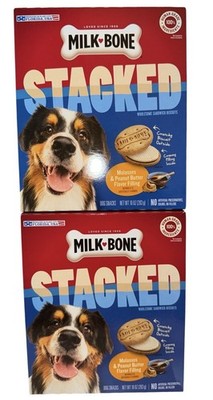 (2) Milk-Bone Stacked Dog Treats Crunchy Biscuit Molasses Peanut Butter 10 Oz