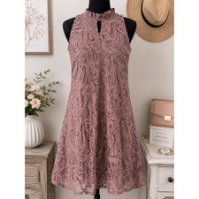 Blush pink floral Lace Halter Mini Dress Women Size 8 coquette fairy core