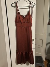 Nine West Rust Satin Gown Spaghetti Straps Side Zipper Size M