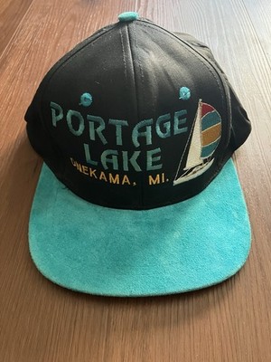 Vintage Cobra Cap Mens Snapback Teal Suede Brim Portage Lake Michigan 90s