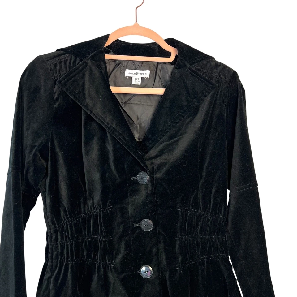 Blazer Negro Terciopelo Cintura Ajustada Yugo Botón Delantero JOAN RIVERS XXS Glam Gótico Foto 2 de 4
