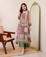 "INDIAN TRADITIONLWEAR" Multi-Color Patchwork Print Kurta, Pant Duppta Set