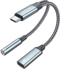 USB C to 3.5mm Headphone and Charger Adapter 2-in-1,Type C to Aux Jack Cable wit