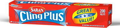 Saran Cling plus Clear Plastic Wrap, Food Storage, Easy Dispense, 200 Sq Ft Roll
