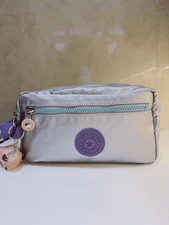 NEW Kipling Amalfi Toiletry Bag Carry Handle Large Cosmetic Case Silver purple