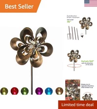 Solar Garden Wind Spinner with Multi-Color LED - 75" Elegant Floral Sculpture