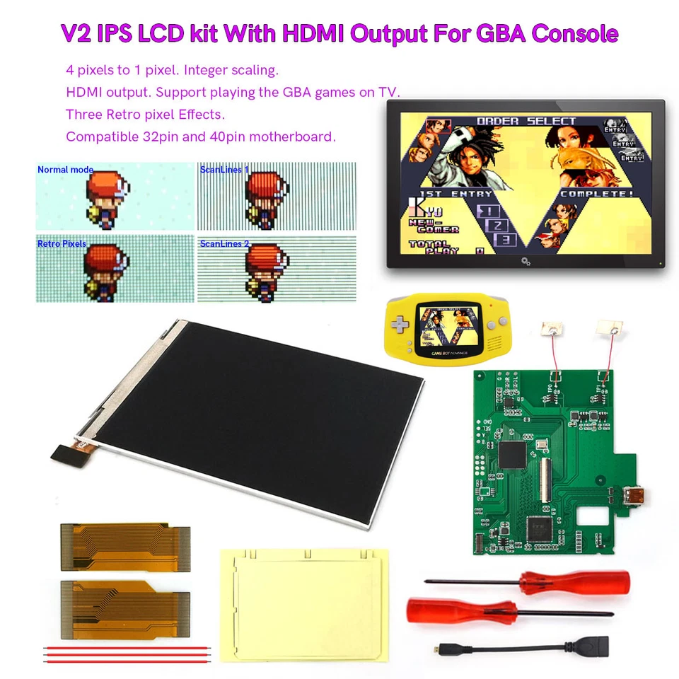 GBA V2 IPS Backlight LCD HDMI-Compatible Output Retro Pixel Kit+Colorful Buttons - Image 3 of 4