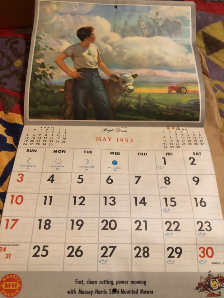 Massey Harris 1953 Advertising Calendar Dakota Motor &Machinery CO